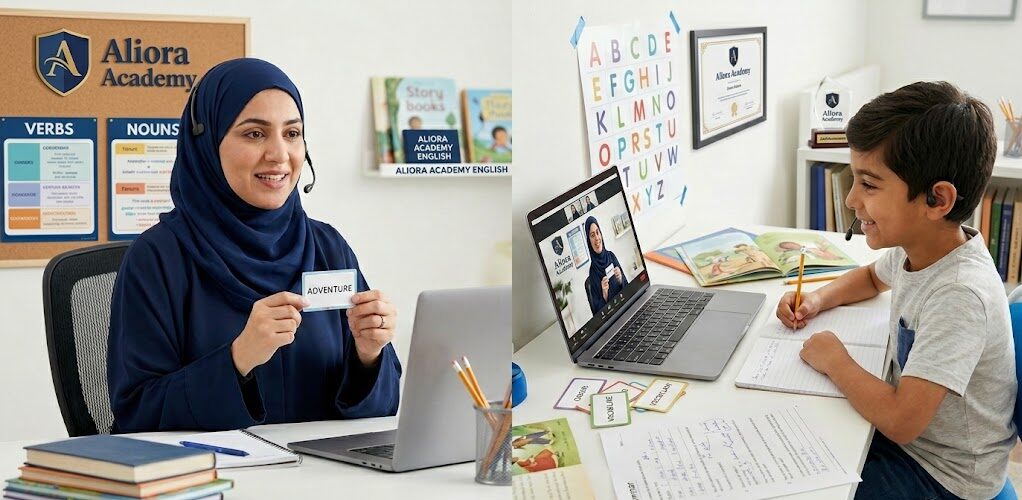 Grade 4 student learning advanced grammar and language skills online with Aliora Academy