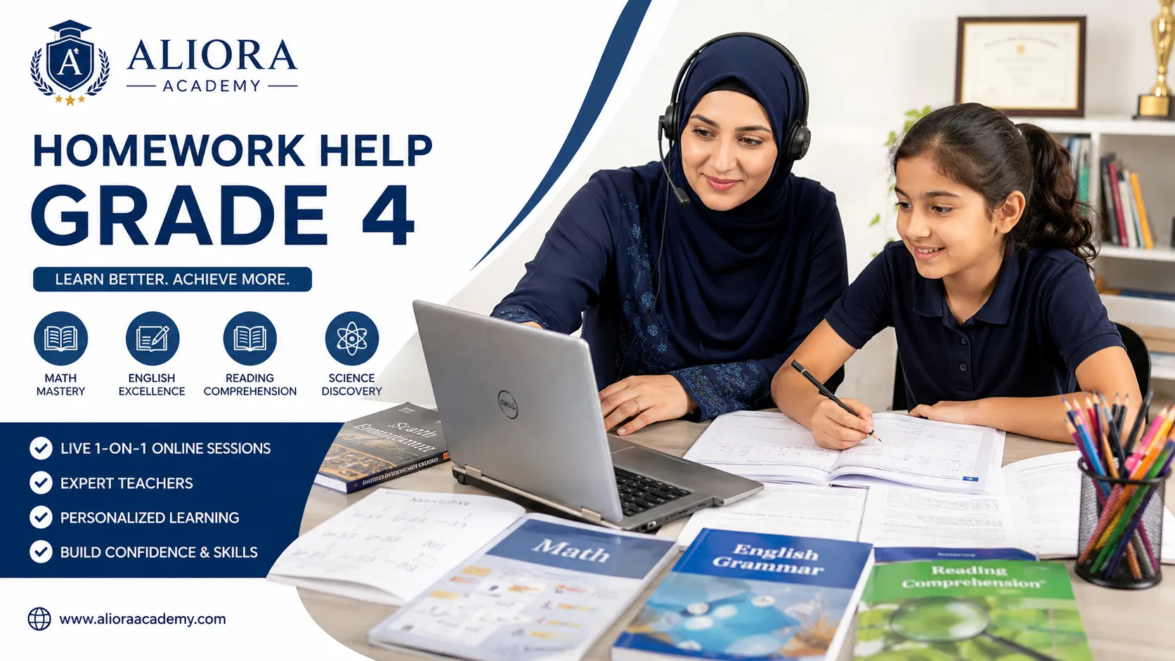 Grade 4 student receiving specialized one-on-one online homework support