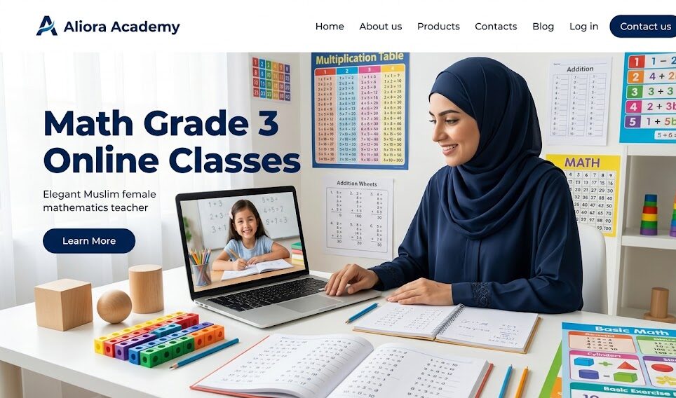 Grade 3 online math classes student learning at Aliora Academy