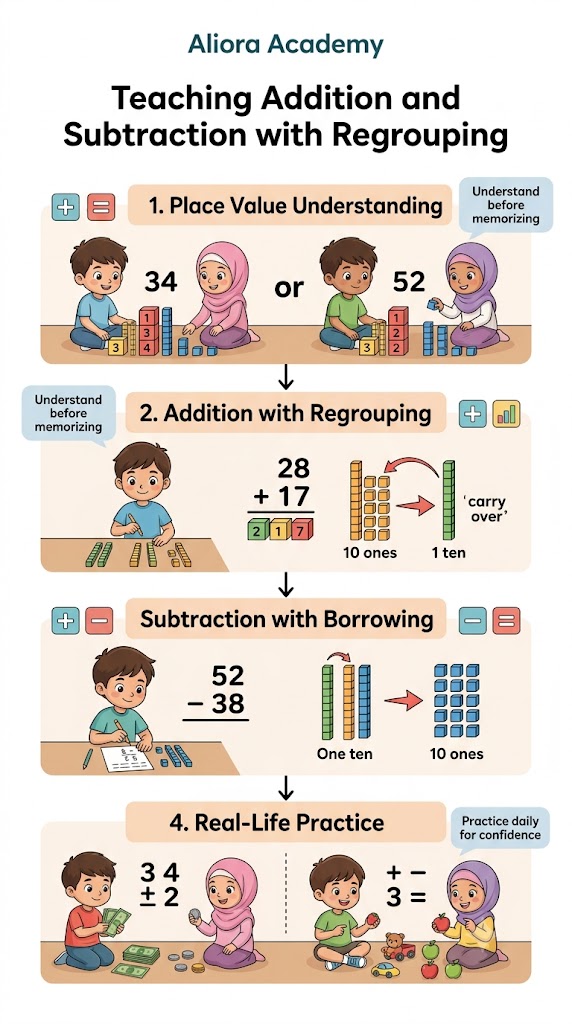 Teaching addition and subtraction with regrouping to grade 3 students using visual methods