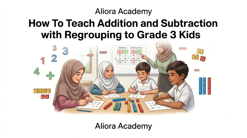 Parent helping child with addition and subtraction regrouping strategies