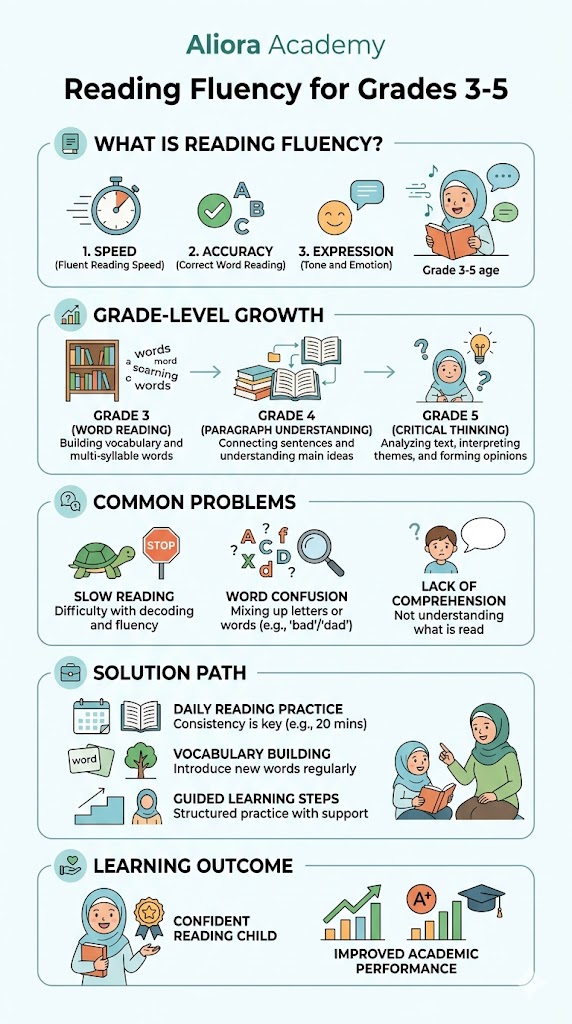 Reading fluency concept for Grades 3-5 students building comprehension and confidence