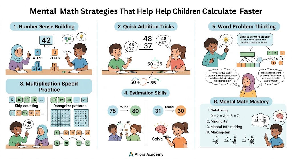 Child practicing mental math strategies with parent at home