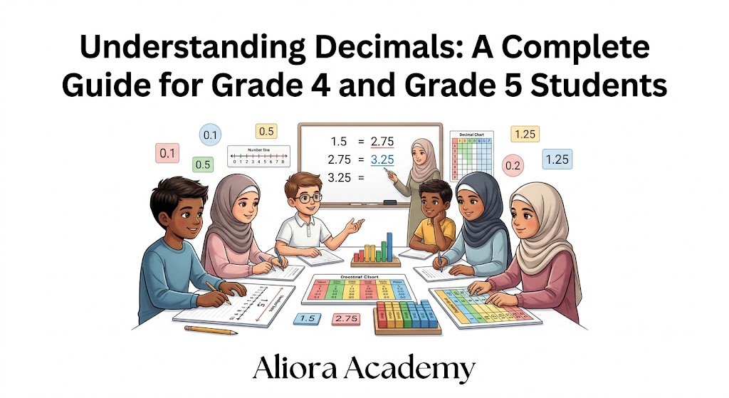 Child learning decimals with visual aids and real-life examples