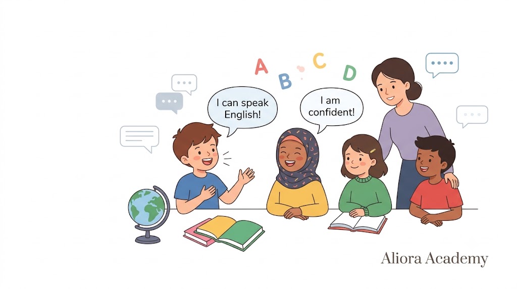 Child gaining confidence in speaking English through practice